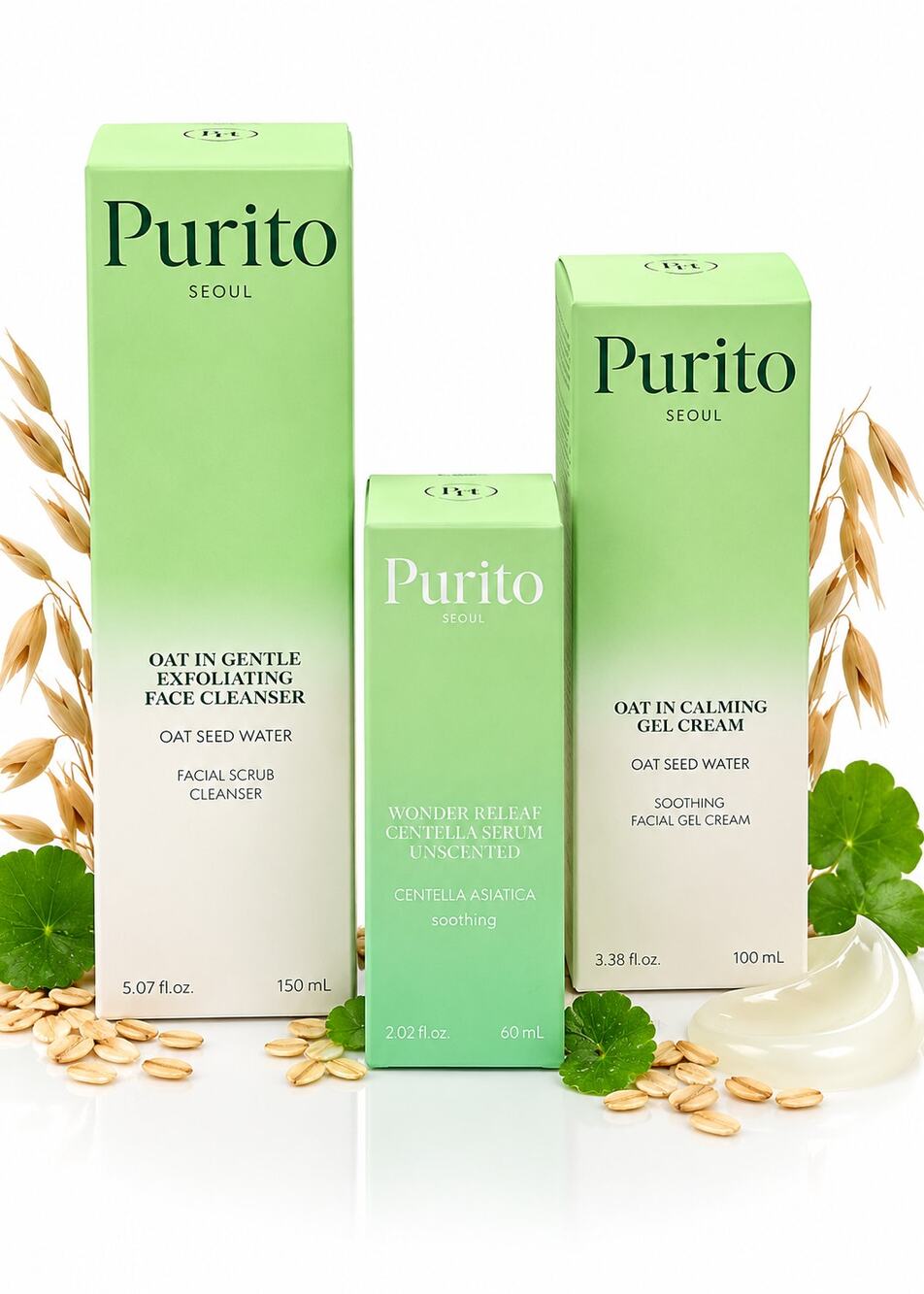 Purito Seoul 3-Piece Korean Skincare Set Cleanser Serum Gel Cream